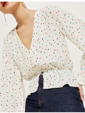 Topshop Sprinkle Cream V-Neck Peplum Blouse